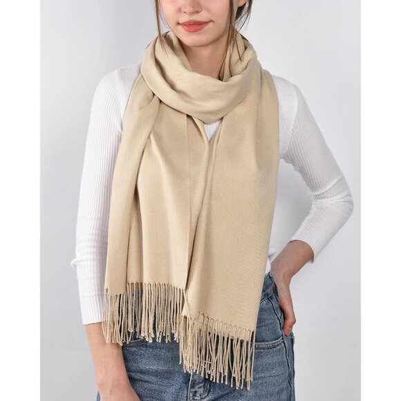 Women's Khaki Pashmina Shawl Wraps Cashmere Feel Winter Scarf Soft Warm Blanket - Picture 6 of 6